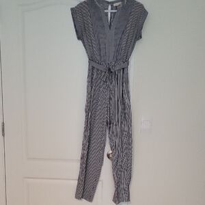 Monteau Monochrome Navy Blue Striped Jumpsuit